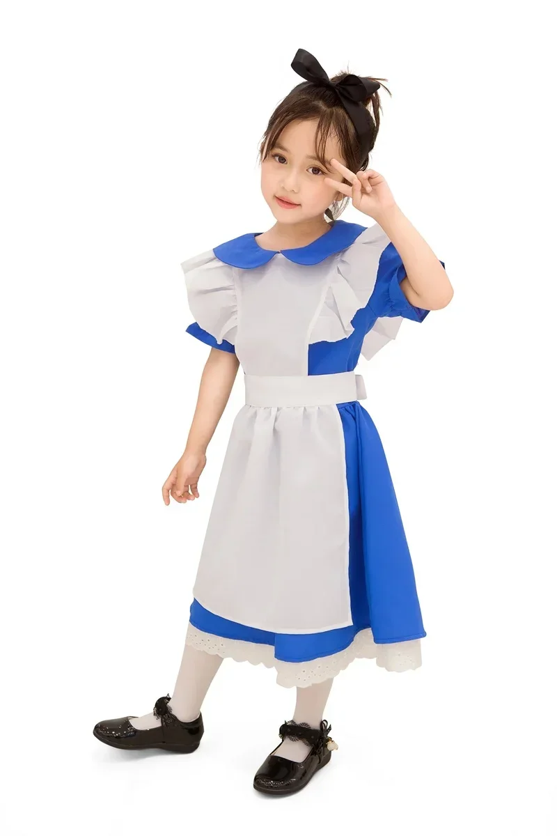 Girl Blue Alice In Wonderland Halloween Costume For Kids Party Lolita Maid Dress Cosplay Fancy Carnival Costumes