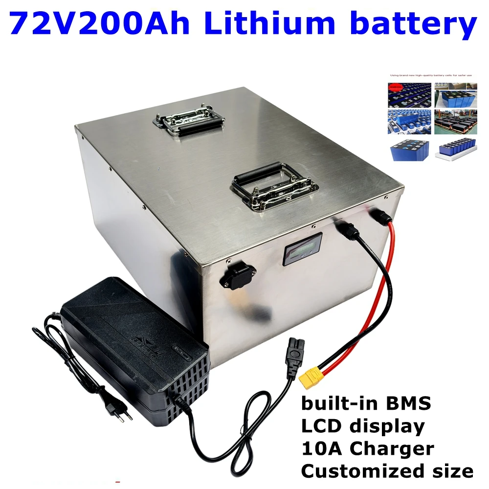 LL -Batterie lithium-ion étanche 72V, 200Ah, avec BMS, pour vélo, tricycle 7200W, pour moteur 8,5 EV, moto et scooter, avec char