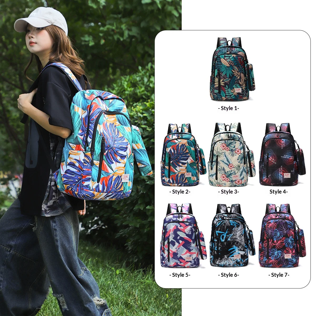 Fashionable Trendy Ladies' Student Backpack Graffiti Print Casual Large Capacity Backpack for School Travel Schoolbag Backpack