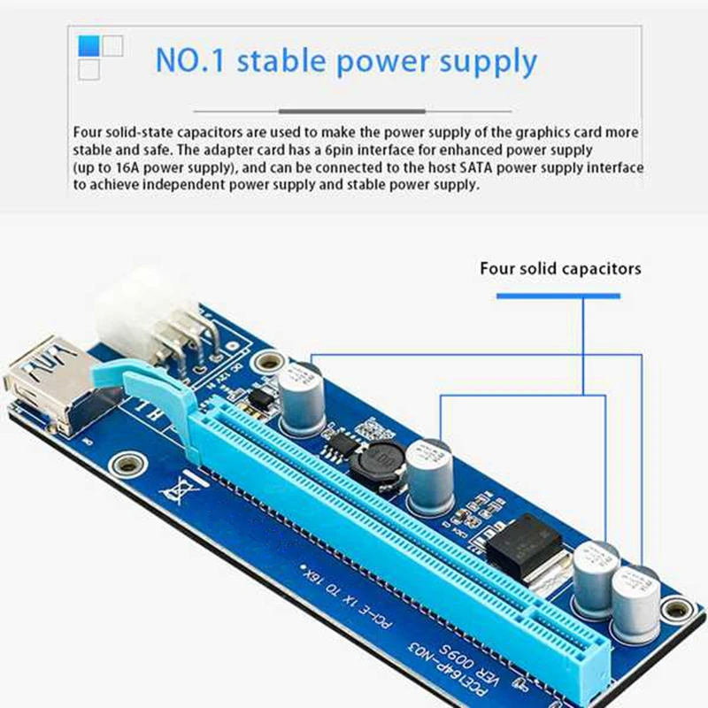 6 Pack PCI-E PCI Express Riser Card 1X To 16X Sata To 6Pin Molex USB3.0 Cable Power Extender For Bitcoin Mining Miner