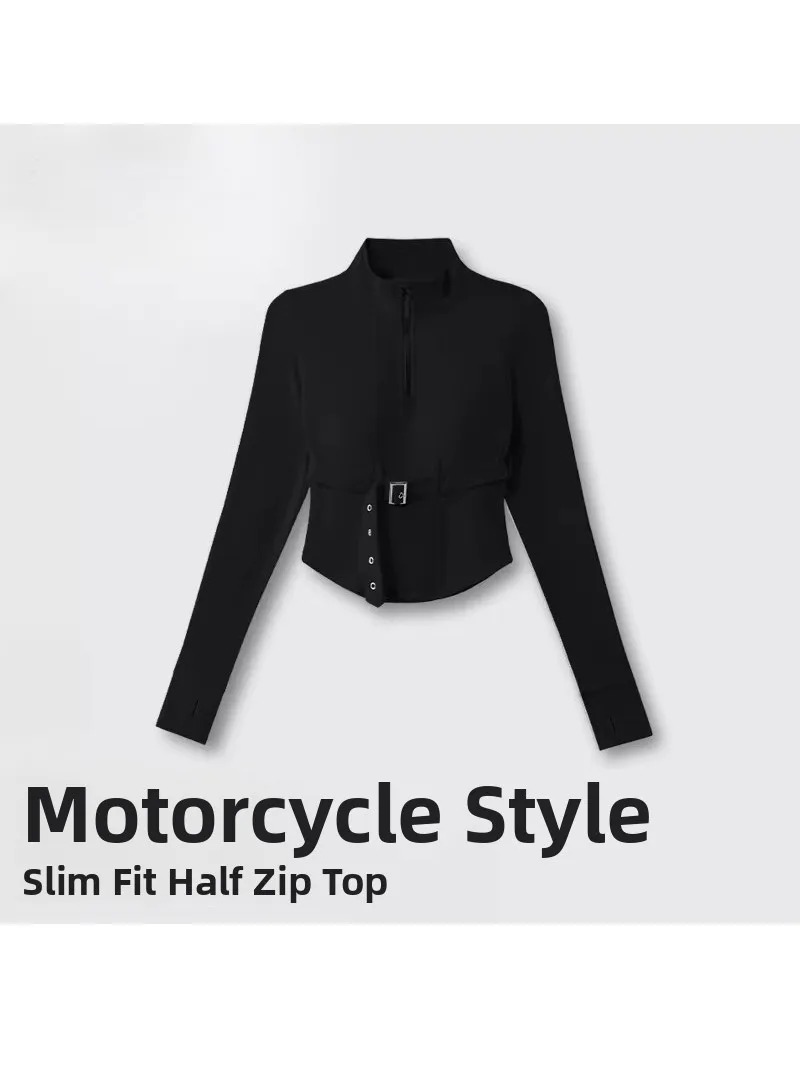 

Slimming Fitn Jaet Women's Long Sve Stand Collar Motorcycle Sle Sportswear Yoga Gym Clothes Tight Body a Oute...