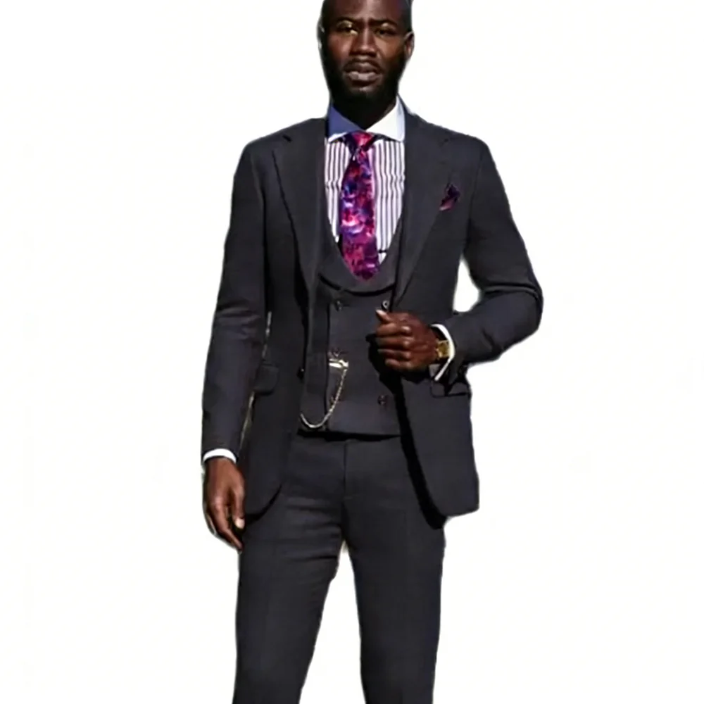 New Gray Men's 3 Pieces Suit Formal Business Notch Lapel Two Buttons Slim Fit Tuxedos Best Man Suit For Wedding(Blazer+Vest+Pant