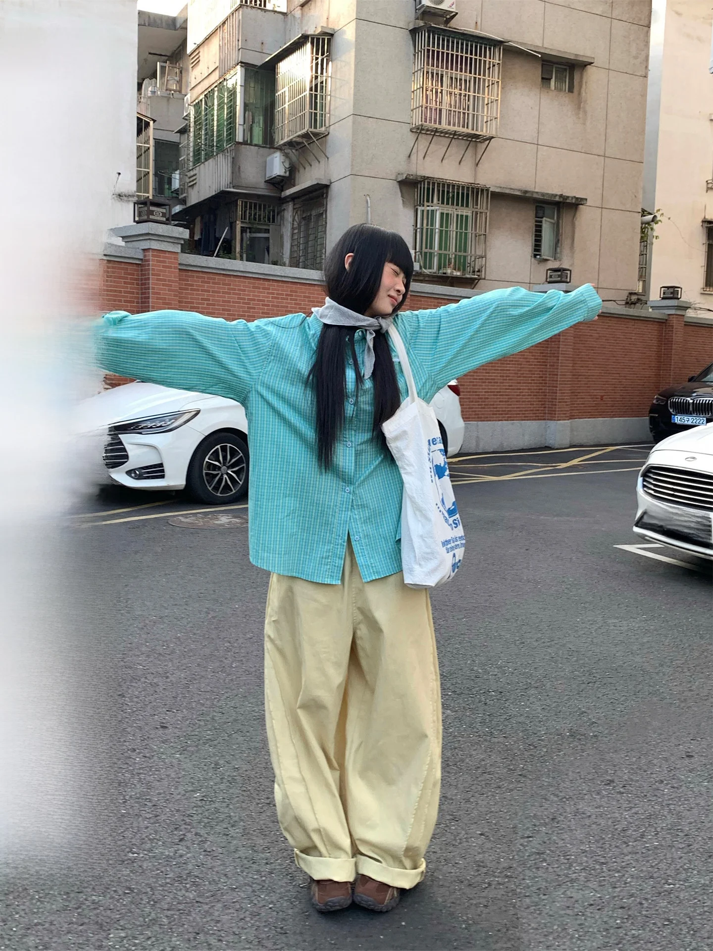 

COK2026 Early Spring New Mint een And Blue Small id 00 Cotton Women's irt Casual Loose Fit Breathable Long Sve