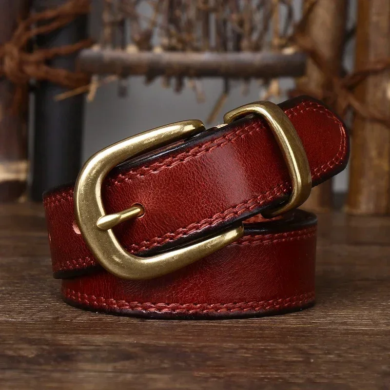 2,8 CM Reine Rindsleder Echtes Leder Damen Hohe Qualität Jeans Messing Schnalle Gürtel Cowboy Mode Designer Gürtel für Frauen luxus