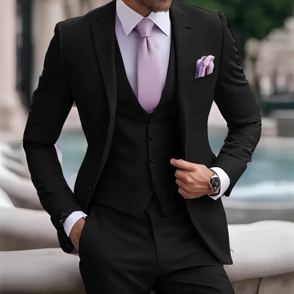 Violet Suit for Groom Wedding Tuxedo Men's Elegant Suit 3-Piece Suit (Jacket Pants Vest) Formal Custom Outfit - Image 3