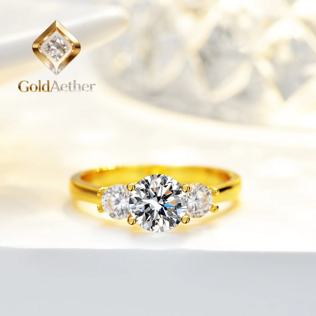 

GoldNouveau Women's 24K AU999 Gold Ring - 1 Carat 6.5MM Round Moissanite, Elegant Jewelry Piece