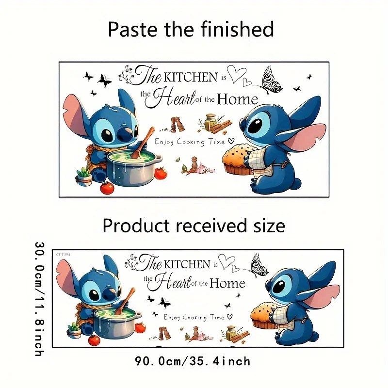 1 ملصق حائط ذو طابع ممتع، شخصية غرزة لطيفة، محاطة بمكونات مثل الطماطم والتوابل - مناسب للزجاج والجدران والثلاجات والمرايا وديكور الغرفة، وتصميم ممتع، وخيار هدايا المتسوقين في العطلات