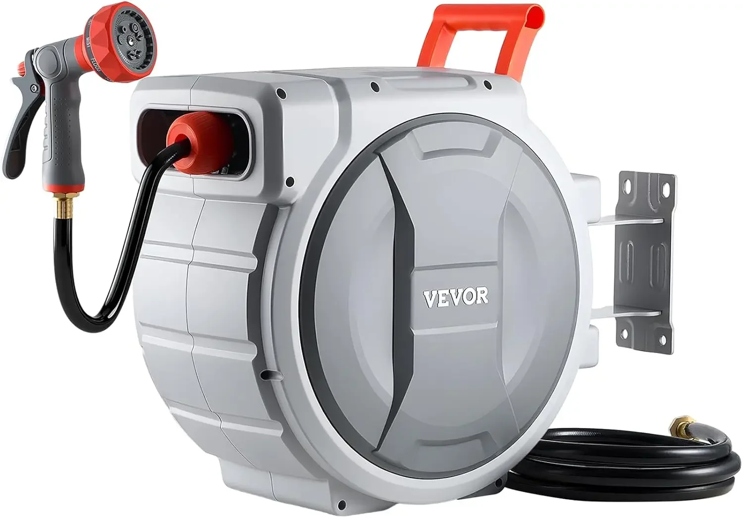 Retractable Garden Hose Reel, 1/2 in x 100 ft, Wall Mounted Hose Reel with 9-Function Sprayer Nozzle and 180° Swivel Bracket, An