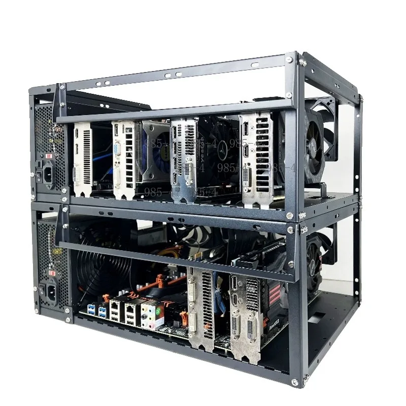 X79 X99 Dual Channel EATX Motherboard Open Chassis 6-Card Bracket Stackable Vertical Horizontal 3090 GPU Rack
