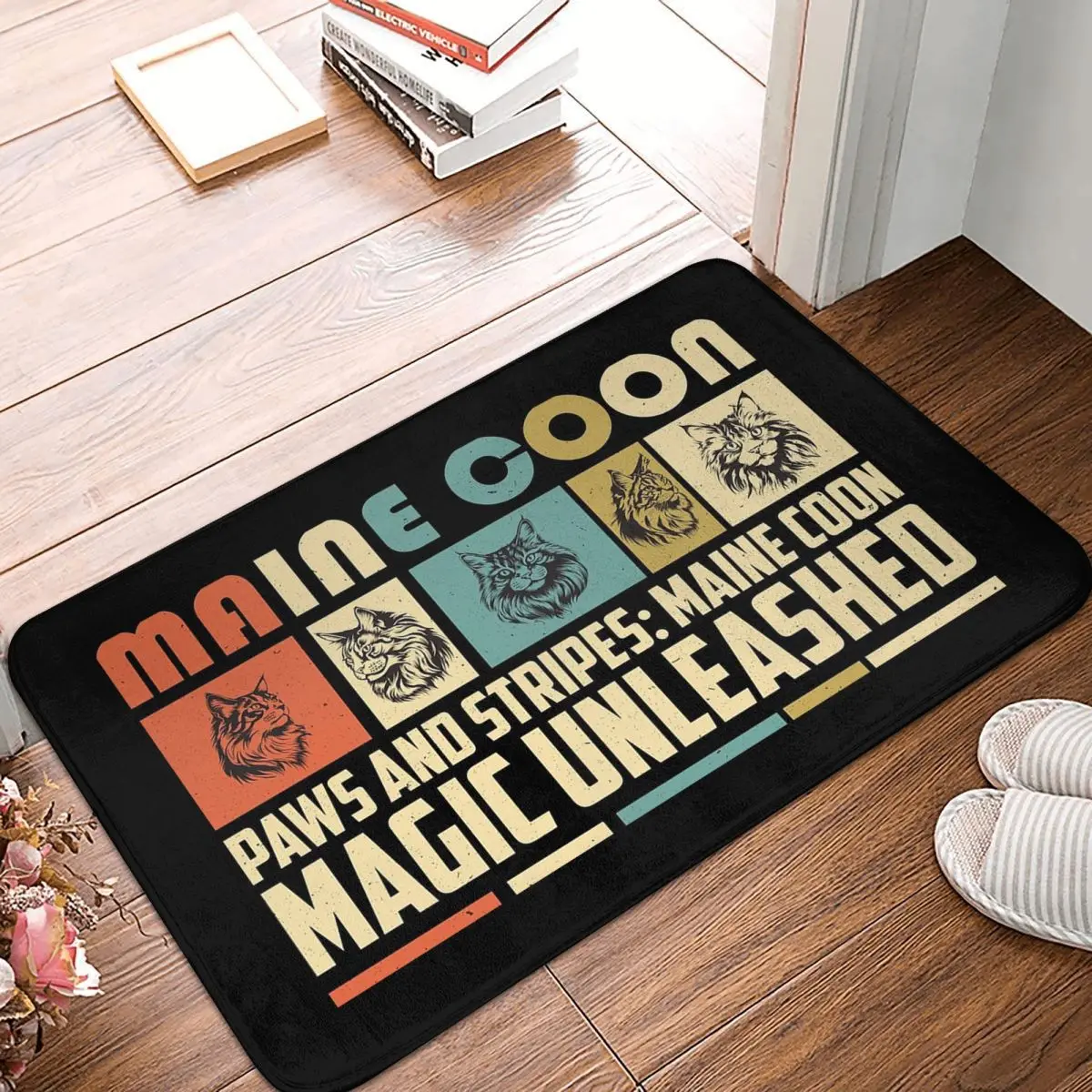 Maine Coon Cat Retro Design Anti-slip Doormat Floor Mat Cushion Carpet Rug for Kitchen Entrance Home Balcony Footpad Mats