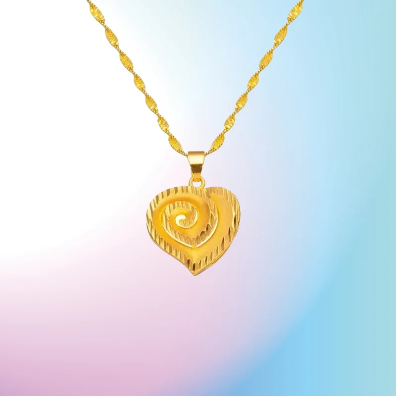 

new 9999 Real Gold 24K Japanese and Korean Fashion Real Gold Love Pendant Peach Heart Necklace Ladies