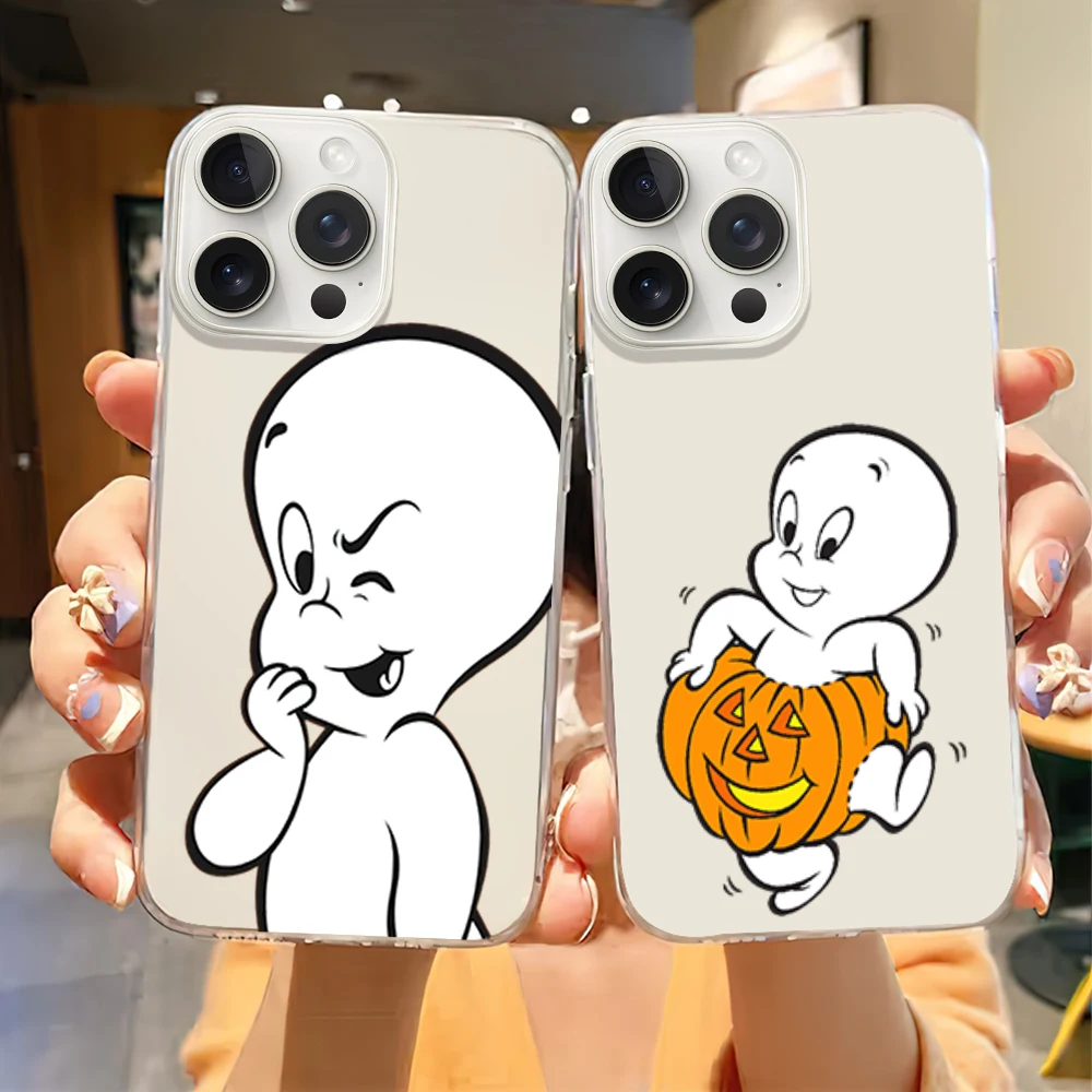 Cartoon Casper the Friendly Ghost Phone Case for iPhone 12 11 13 14 15 16 Max Pro Plus Transparent Soft Shell