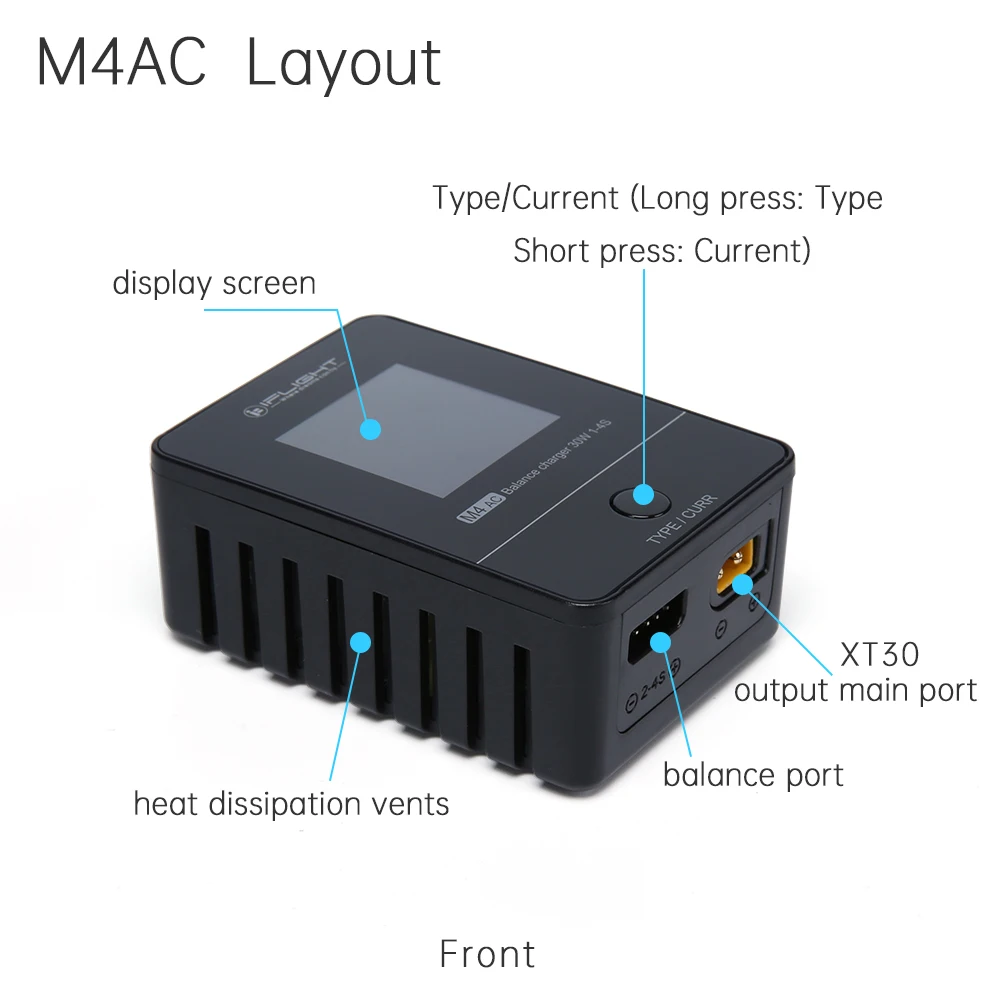 IFlight M4 AC 30W 2.5A caricabatterie intelligente per bilanciamento della batteria 2-4S display con angolo di visione completo uscita 100-240V XT30