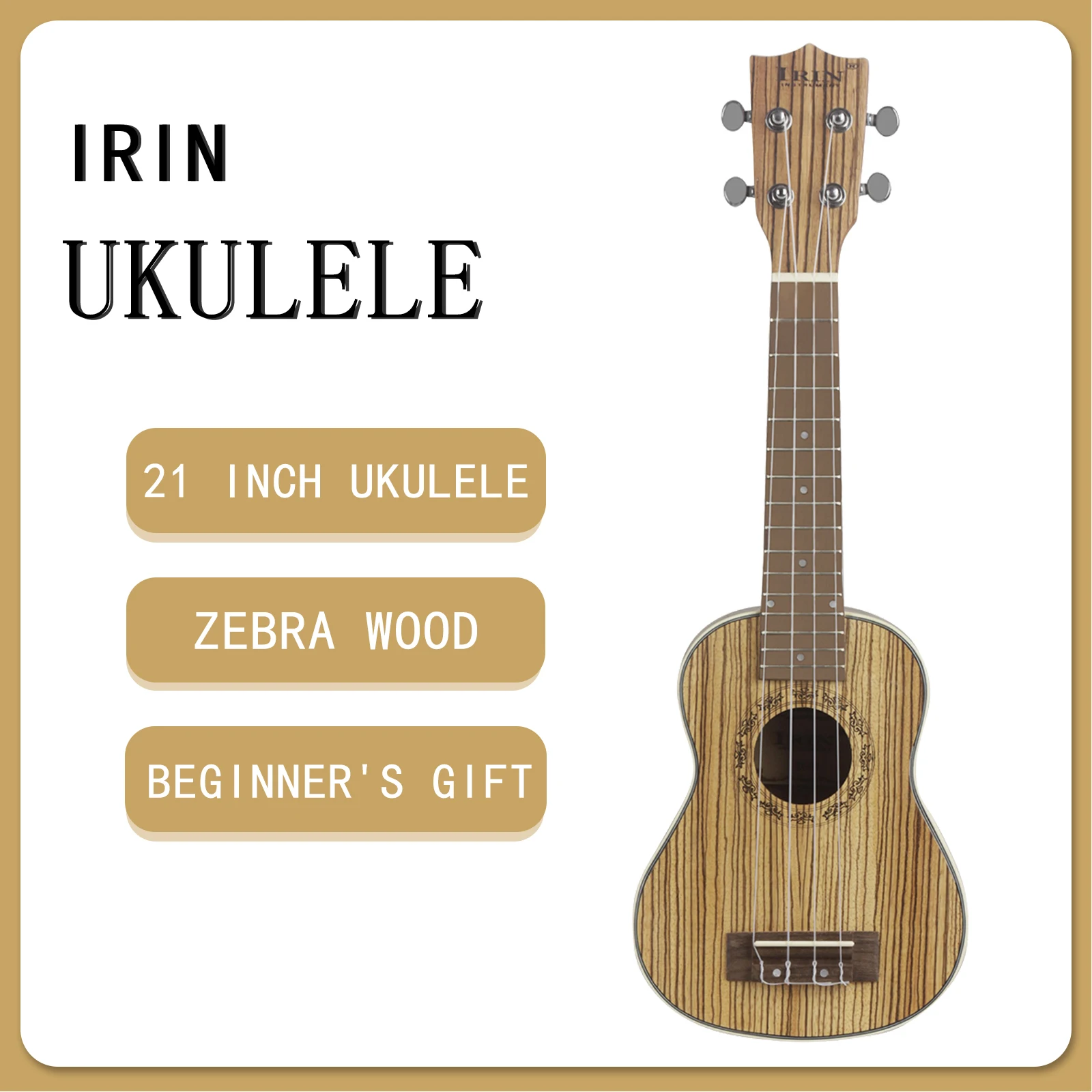 IRIN 21 Inch Ukulele 4 Strings Guitarra Hawaiian Mini Guitarra Zebra Wood Ukulele Stringed Musical Instrument Beginner Gifts
