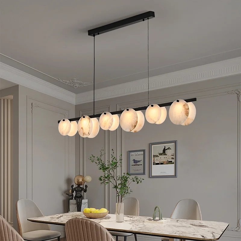 Nordic Style Living Dining Room Brass Marble Pendant Lights Postmodern Villa Hotel Copper Alabaster Chandelier Lamp