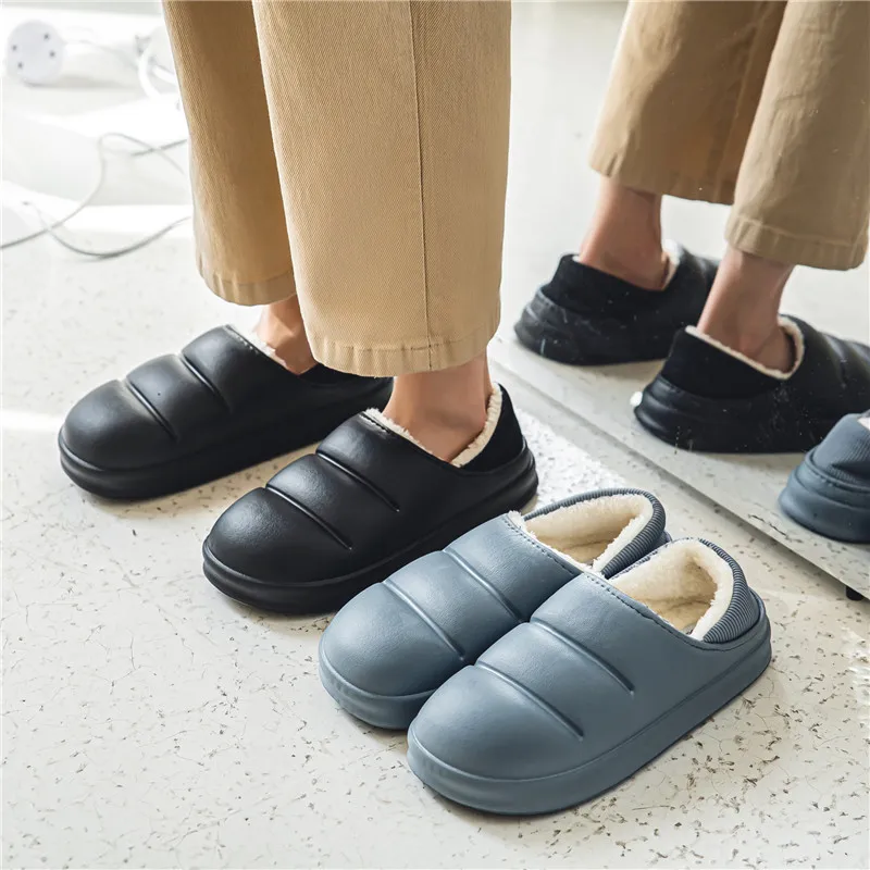 Home Shoes Men\'s Winter Cotton Shoes Caterpillar Shoes Warm Indoor Fleece Waterproof Cotton Slippers Outdoor Casual Slippers