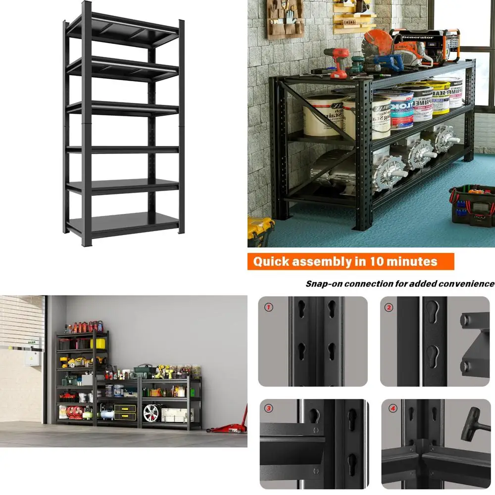 

Heavy-Duty 6-Tier Adjustable Steel Garage Shelving Rack - High Load Capacity Storage Solution for Home, Garage, and Warehouse Or