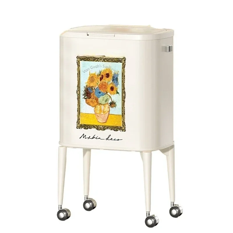 

Sunflower press-type high-footed kitchen trash can 2023 new household large-capacity with wheels removable
