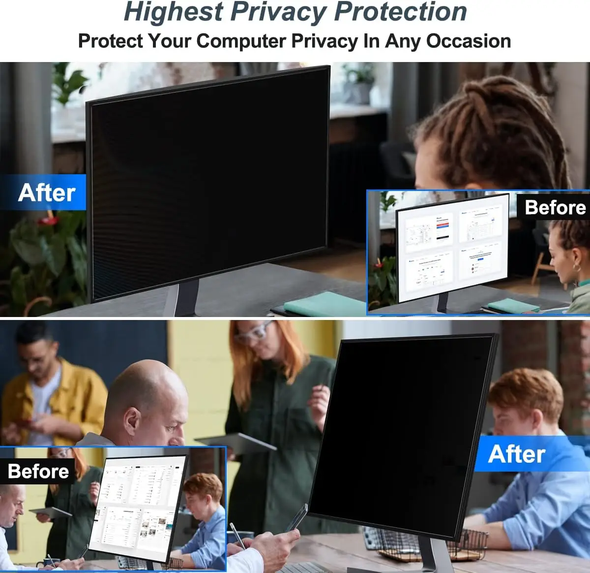 2 pacotes de filtro de tela de privacidade de computador de 24 polegadas, película protetora anti-espião para monitor widescreen com proporção de aparência 16:9