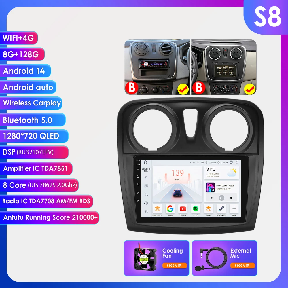 Hizpo 2din Intelligente autoradio voor Renault Logan 2 2012-2019 Sandero 2 2014-2019 CarPlay Android Auto Multimedia Videospeler GPS AI Voice 4G Stereo