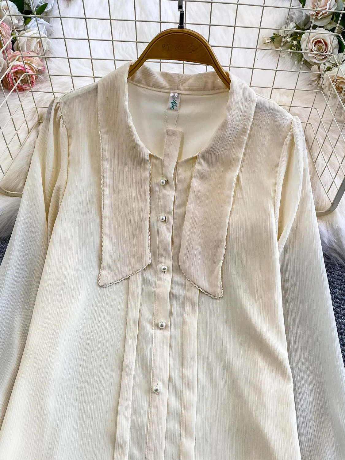 Ochrona przed słońcem Luźna długa koszula damska Jesień Zima Dojazdy do pracy Ozdobne guziki z perłami Odzież wierzchnia Ele Classy Kołnierzyk typu tie