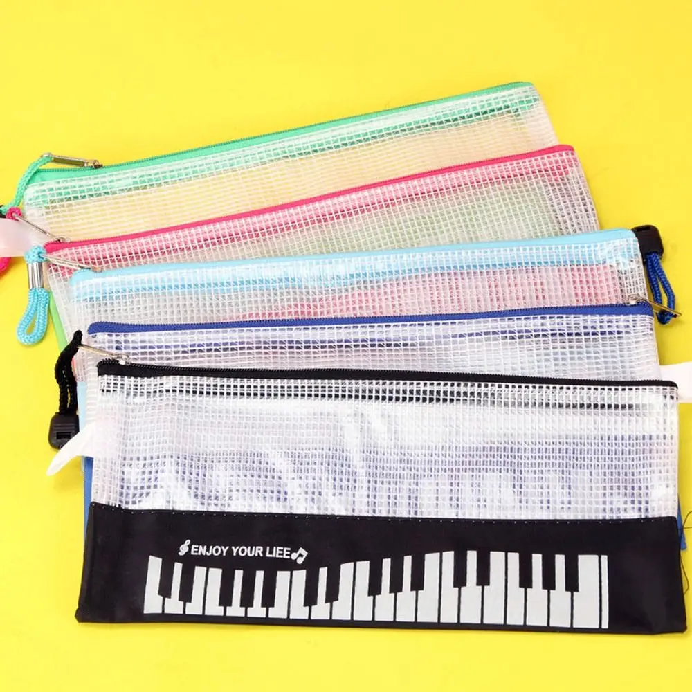 Music Notes Piano Pencil Cases Document Storage Waterproof Mesh Zipper Pouch Pen Bags File Folders Stationery Pouch Girls Boy