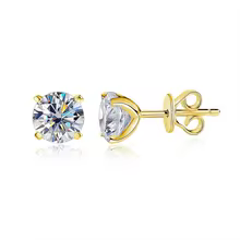 Moissanite Ear Studs GRA Certified 925 Sterling Silver 4Claw - Yellow Gold