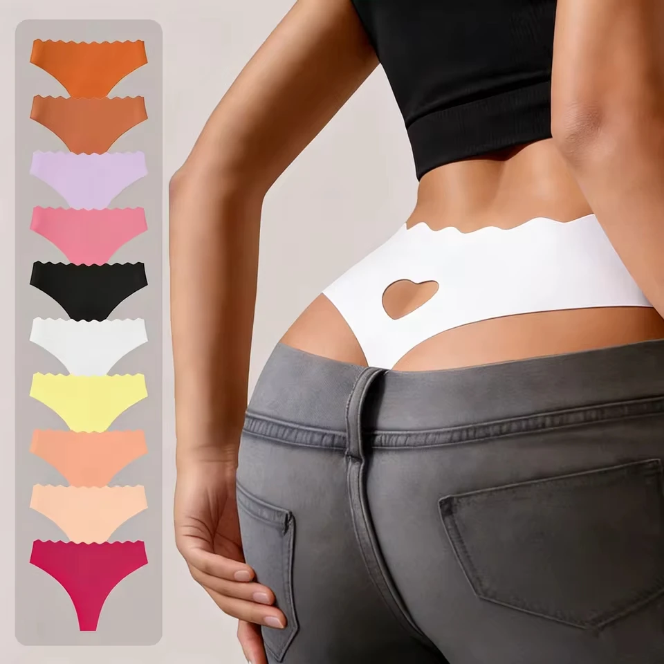 

Sexy Seamless Low-Waist Sports Thong Solid Panties with Wavy Soft Cotton Crotch Ladies Comfortable G-String Underwear