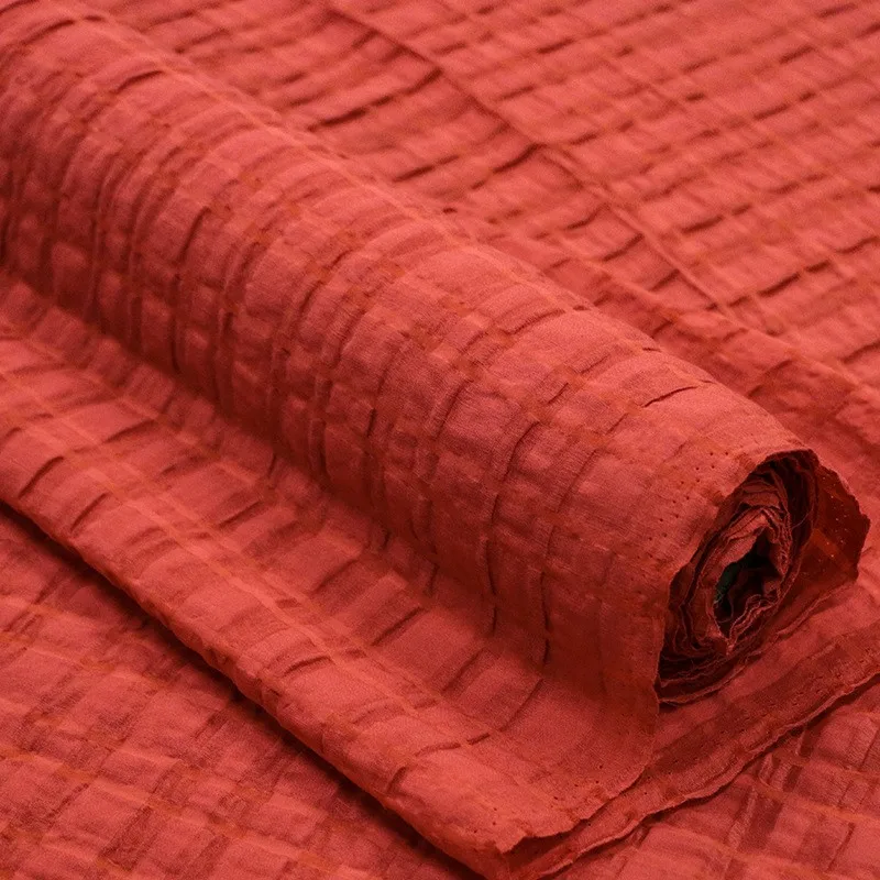 This is a new Chinese-style cheongsam designer fabric made of silk cotton and linen blend with horizontal stripes