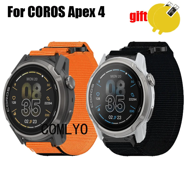 

Для COROS APEX 4 46 мм 42 мм ремешок для умных часов нейлоновый холст спортивный мягкий ремешок для женщин и мужчин уличный ремень защитная пленка для экрана