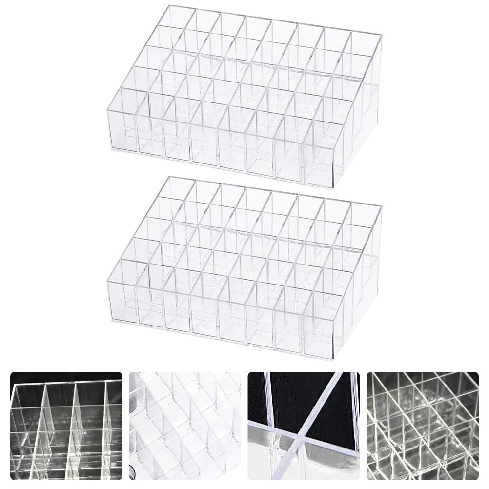 2 ชิ้นลิปสติกขาตั้งจอแสดงผล Supply Clear Lipglosses ชั้นวางในครัวเรือนผู้ถือ Organizer Multi-grid Rack