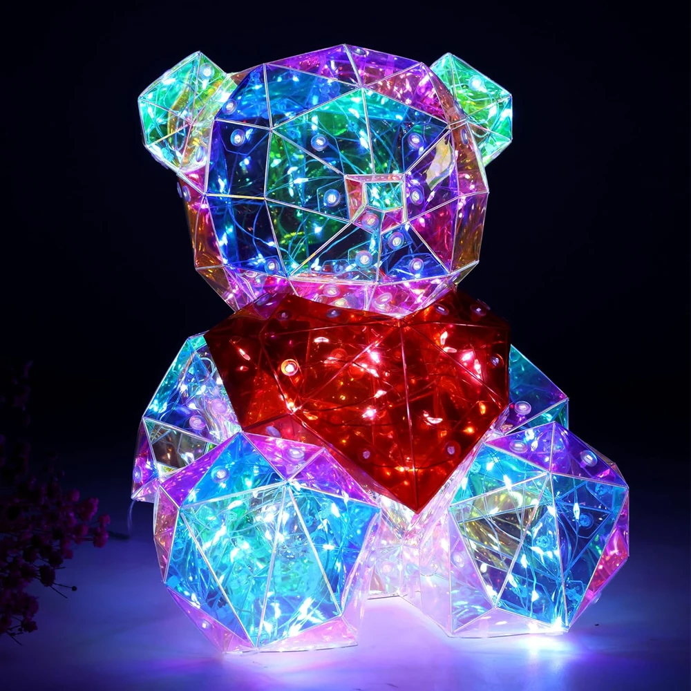 

Large Prismatic Iridescent Love Bear With LED Lights, Colorful Glow Indoor Decorations for Girlfriend Valentine's Day Gift