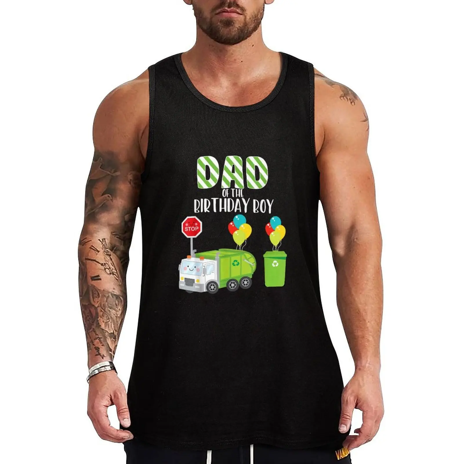Dad Of The Birthday Boy Garbage Truck Bday Theme Party Tank Top Beach Vacation Tank Top Casual Sleeveless Loose Top