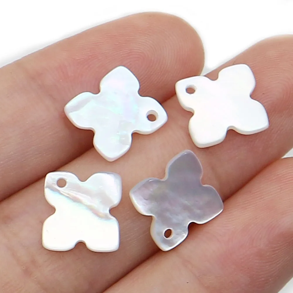 Minimalist Natural Seawater Shell Four-Leaf Flower Shape Patch White Malachite-Imitation Shell Single Hole DIY Jewelry Accessory