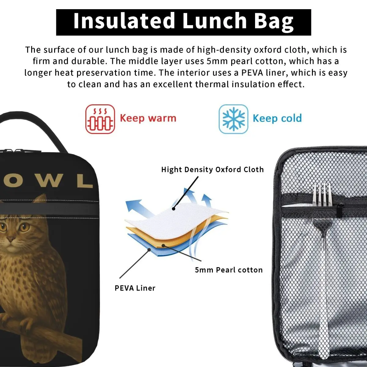 حقيبة غداء معزولة على شكل قطة مضحكة من Meowl حقيبة حرارية حاوية غداء كبيرة لصندوق الغداء وحقائب يد للطعام على الشاطئ في الهواء الطلق #5