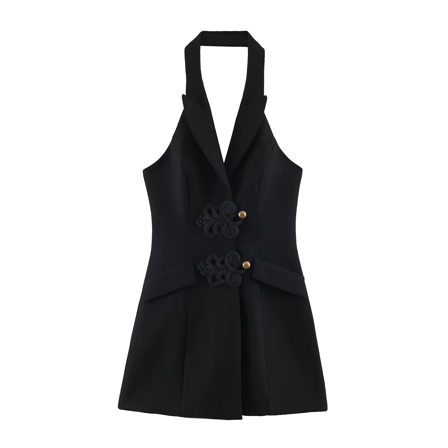 2026 Women's Elegant Strapless Sleeveless Halter Jumpsuits Rompers Lady Vintage Chinese Knotted Button Backless Outfit Playsuits