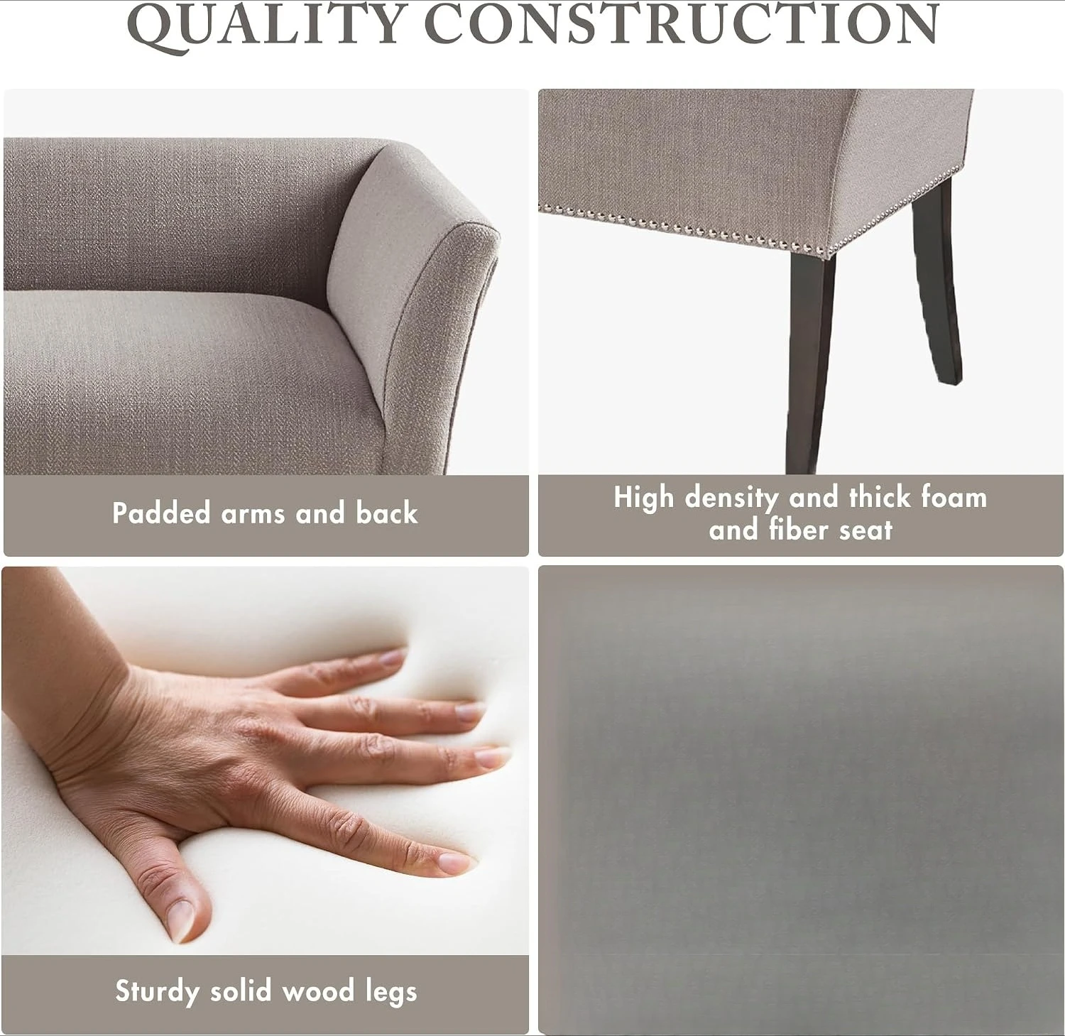 Upholstered Accent Entryway Bench With Backrest Padded Seat Cushion Decorative Nailhead Trim End Of Bed Storage Bench Support Stand For Living Room Bedroom Grey - view 5