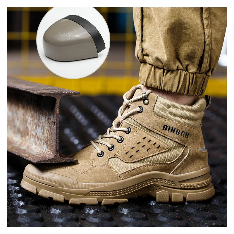 

men's casual steel toe covers work safety boots worker security genuine leather shoes cowboy ankle botas safe footwear protect