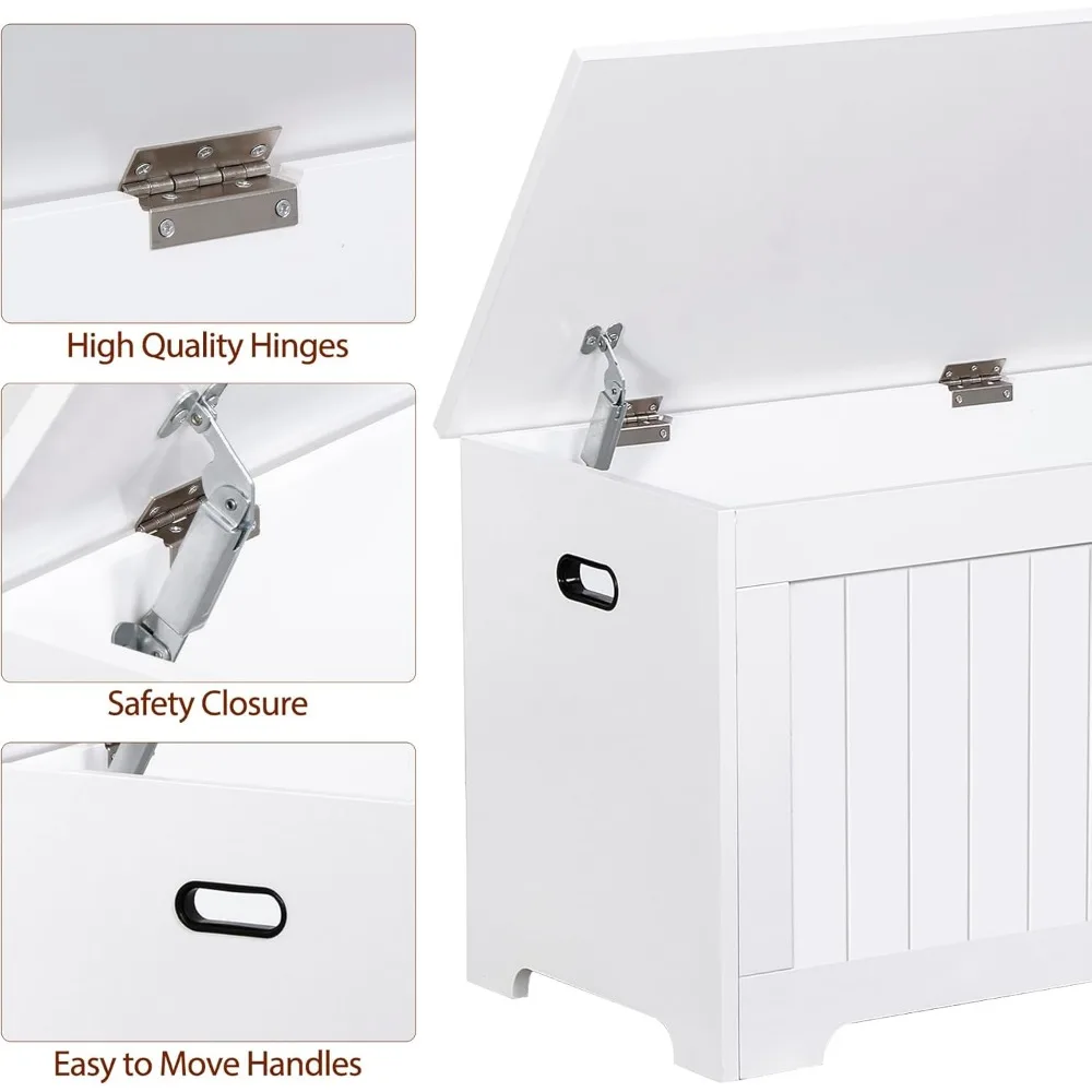 منظم مقاعد تخزين الأحذية الخشبية، صندوق صدر للمدخل مقاس 39 بوصة مع مفصلات أمان، مقعد تخزين منظم للأحذية البيضاء #3