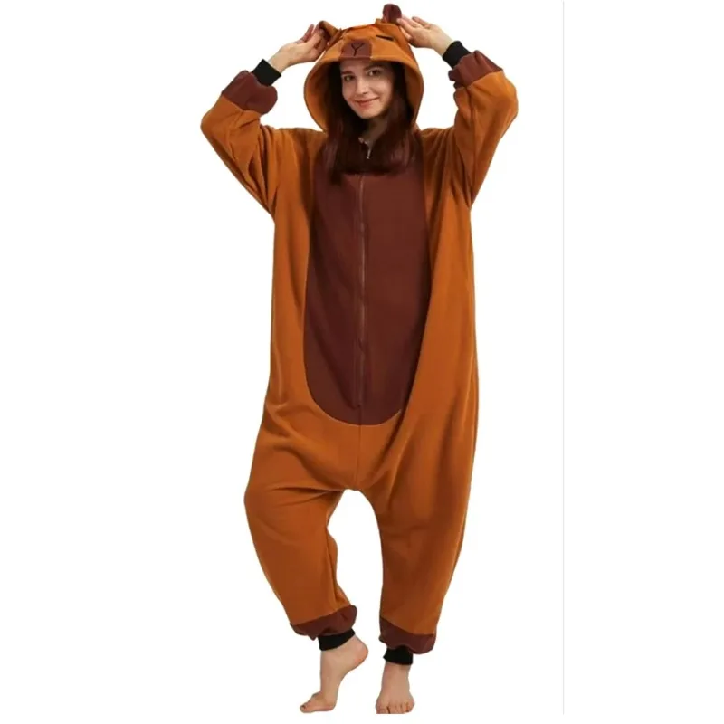 

Kigurumi Capybara Onesies Adults One-Piece Sleep Suits Women Men Flannel Cartoon Animal Pajamas Halloween Performance Onesie
