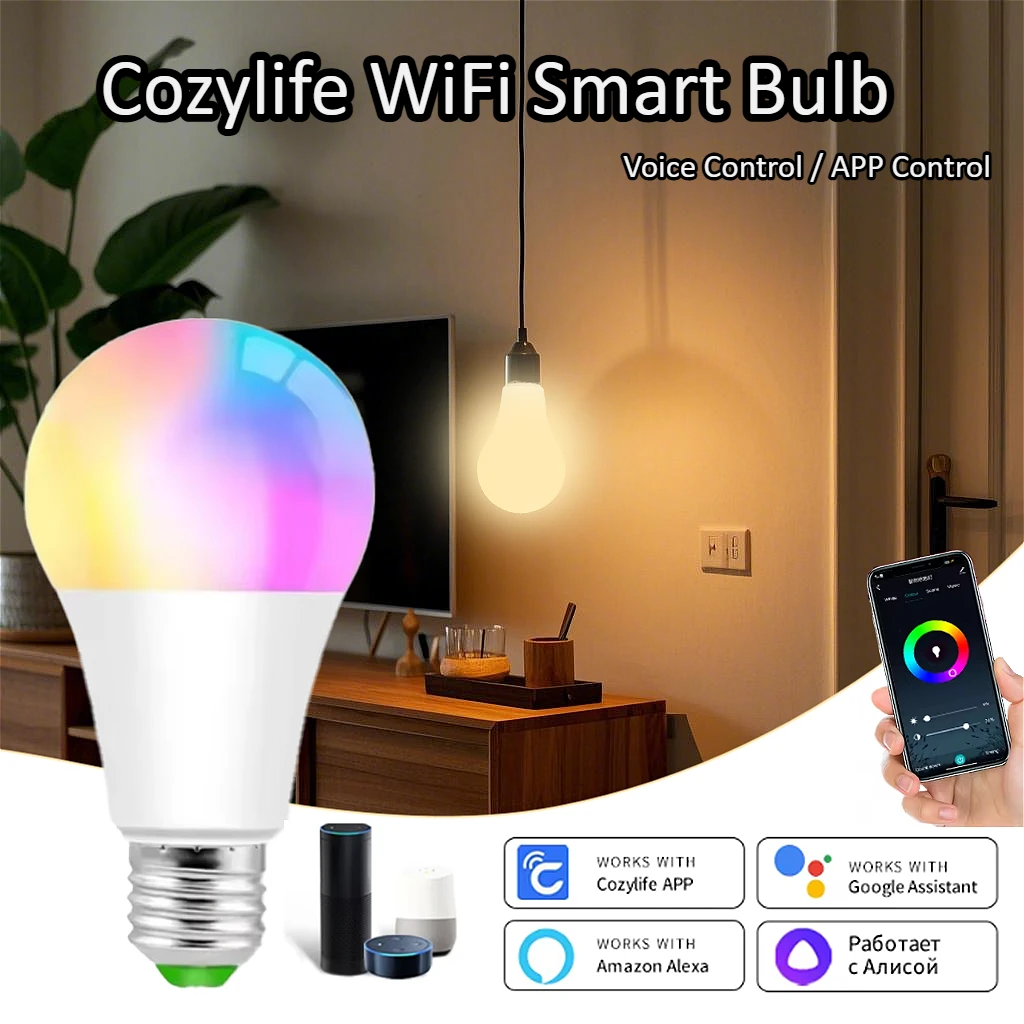 Cozylife WiFi Light Bulb RGB Adjustable AC85-265V Alexa Google Assistant Smart Home Voice Control E27 LED Room Lighting Bulb