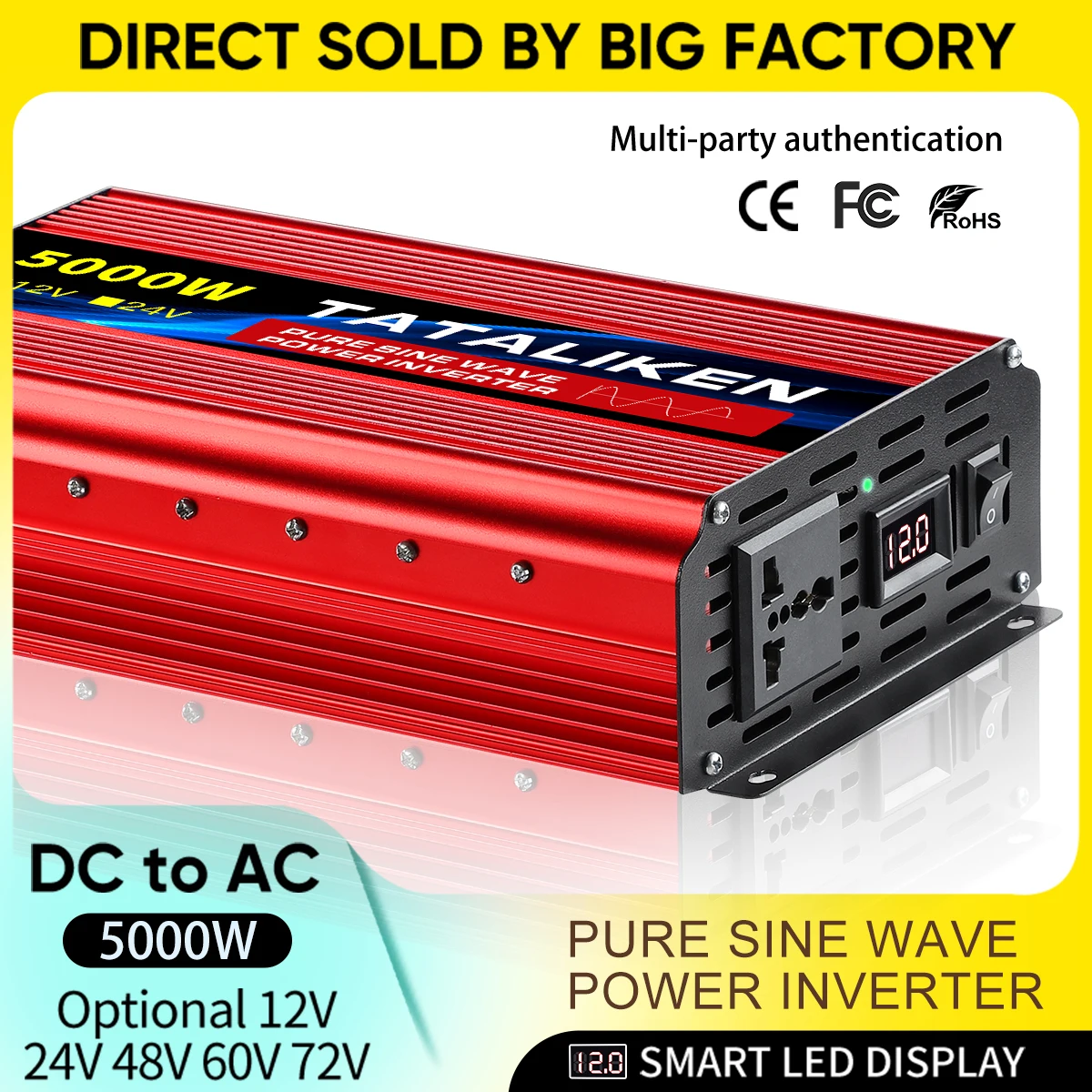 60V 220V 50HZ High Power Pure Sine Wave 4500W 5000W 6000W Converter Solar Transformer Car Inverter Tool Universal