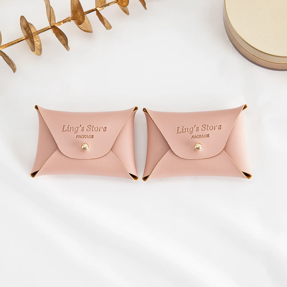 50/100Pcs Personalized Pink Leather Jewelry Gift Bag Earrings Ring Stud Pearl Necklace Coin Keychain Headset Purse Storage Pouch