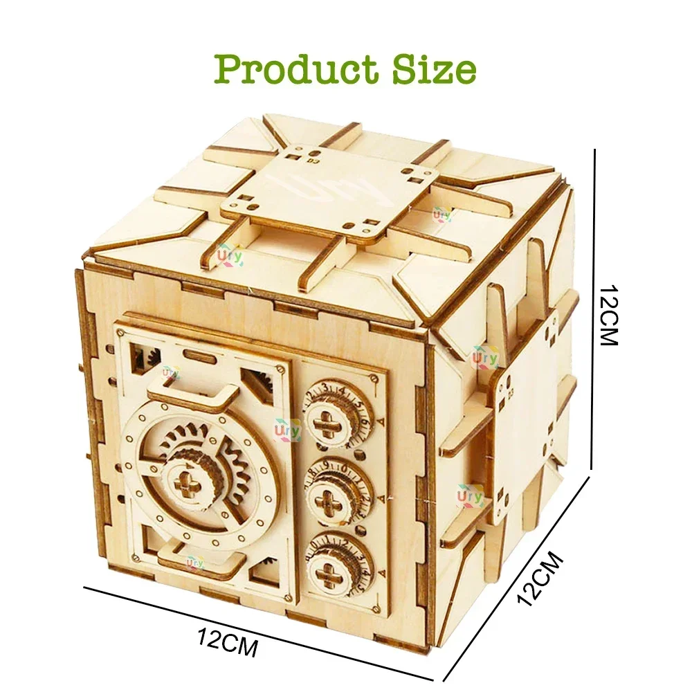 URY 3D Wooden Puzzle Password Treasure Money Box Piggy Bank DIY Advanced Assembly Model Toys Creative Gift for Lady