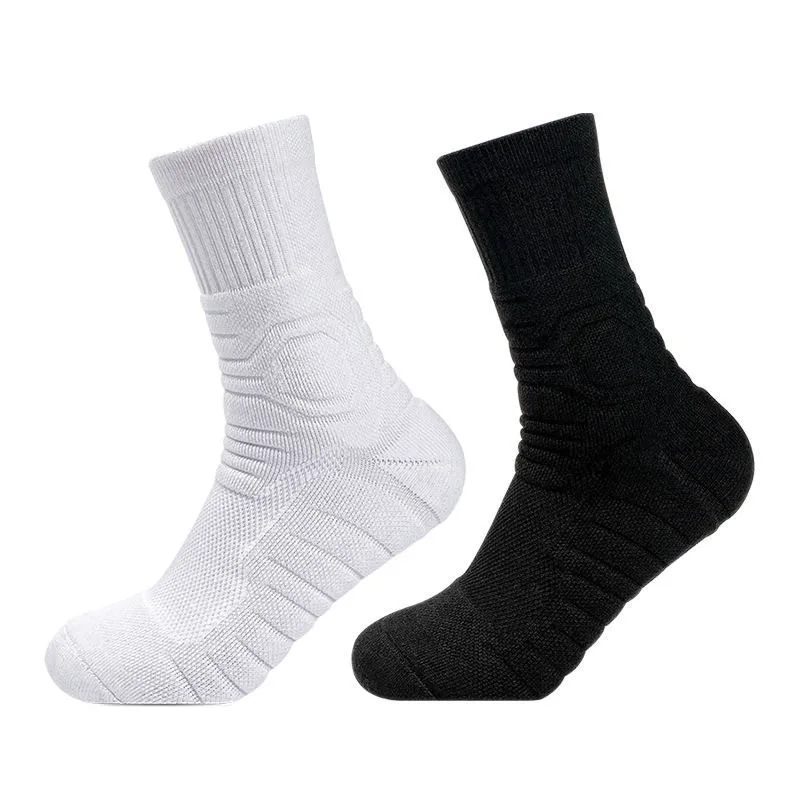 

Sport Basketbll Crew Sock White And Black Cushion Breathable Compression Sweat absorbing Athletic Running Hiking Mid-calf Sock