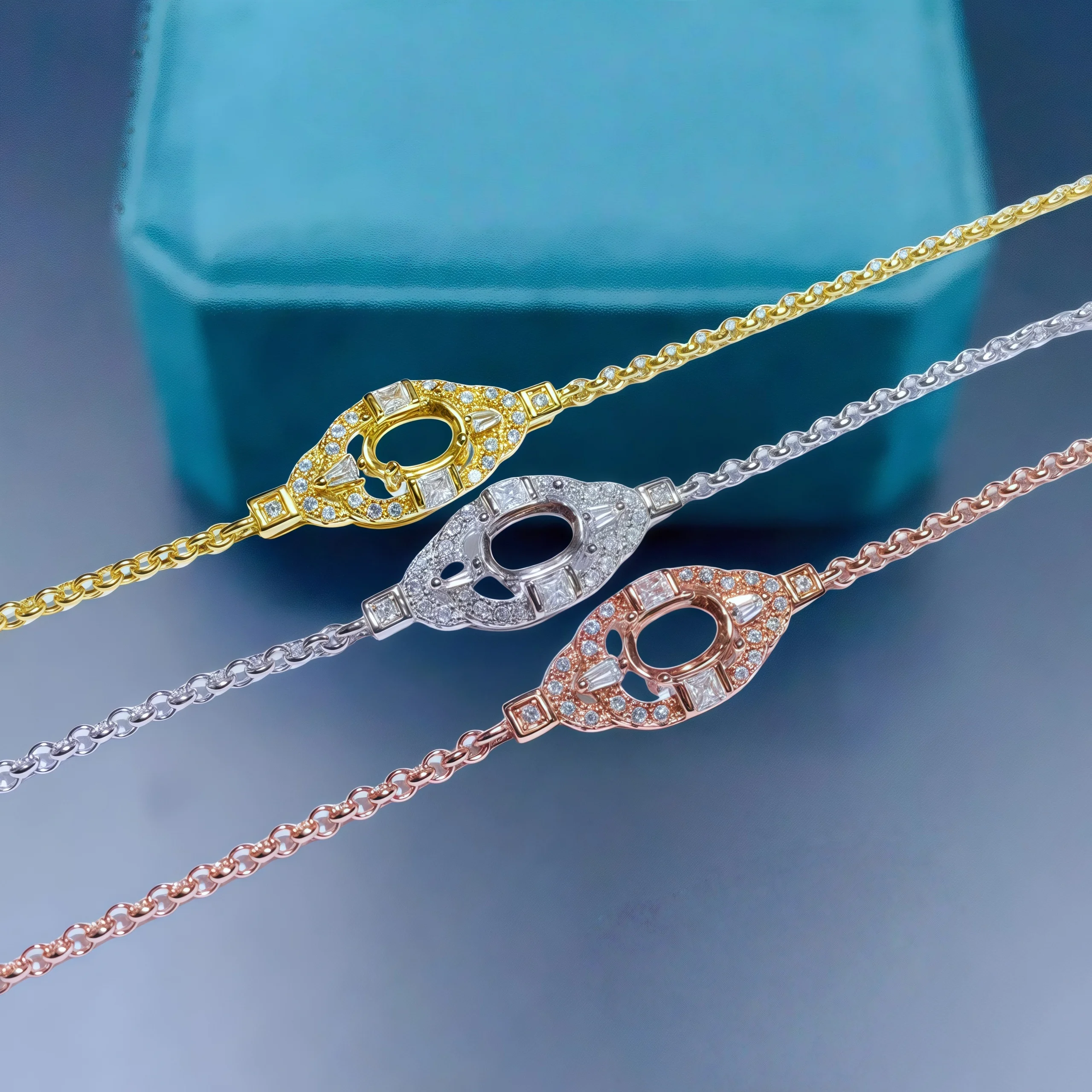 L S925 فضة لتقوم بها بنفسك إعدادات حامل سوار فارغ 4*6 مللي متر حجر القطع الناقص غرامة مجوهرات Charm تصميم بسيط الزركون للمرأة #2