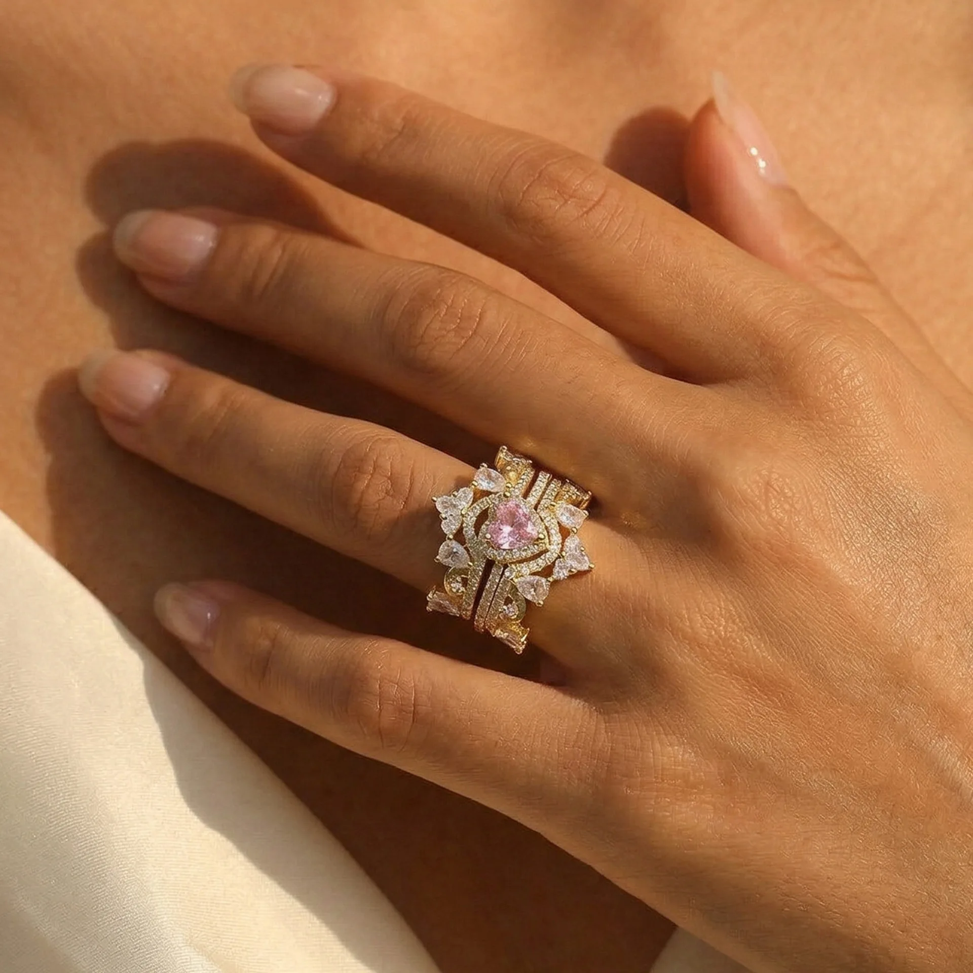 New ins Sparkling Zircon Love Crown Ring For Women Girl Fashion Luxurious Combo Open Heart Rings Jewelry Holiday Gift