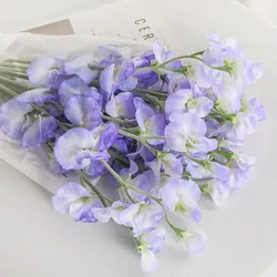 NEW Nordic Pea Orchid Branch Silk Flowers Wedding Decoration Mariage Bride Silk Artificial Flower Flores Artificiales Home Decor