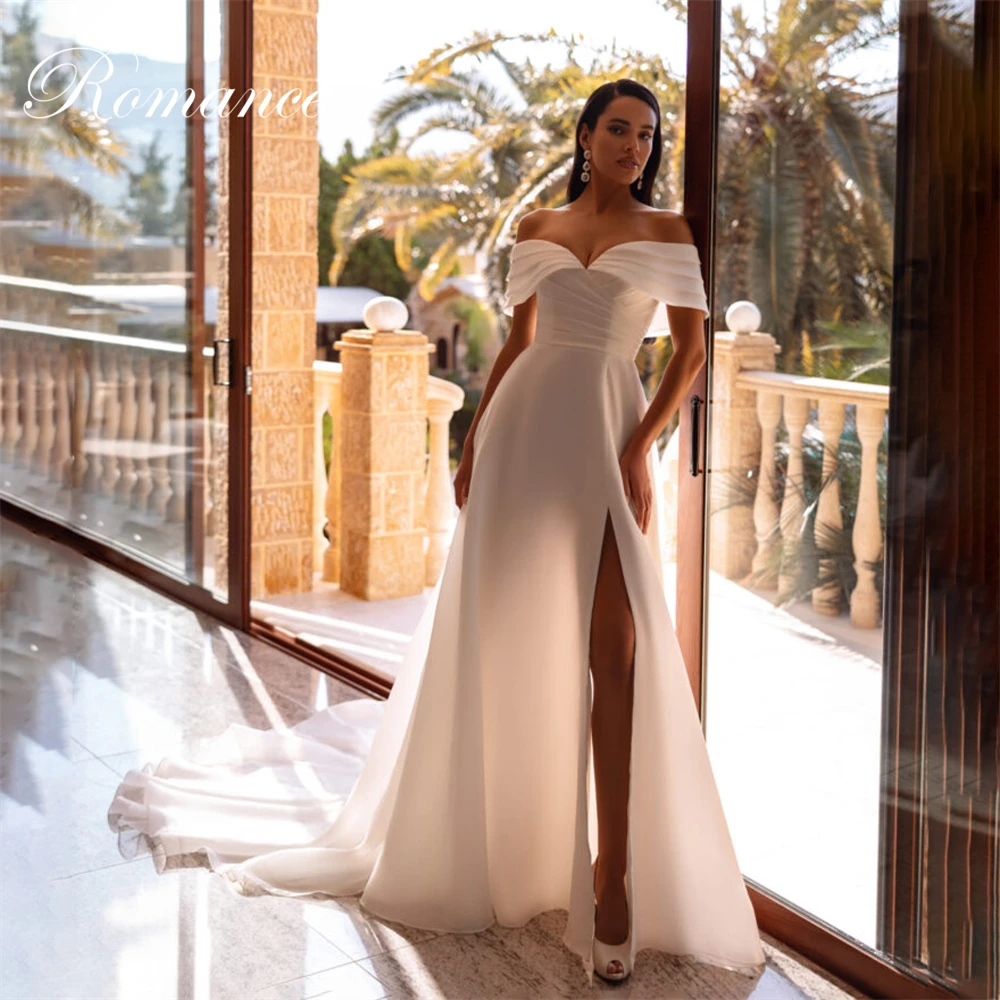 

Modern Pleat V-Neck Mermaid Wedding Dress High Side Slit Off The Shoulder Open Back Bridal Gown Vestidos De Novia Customized