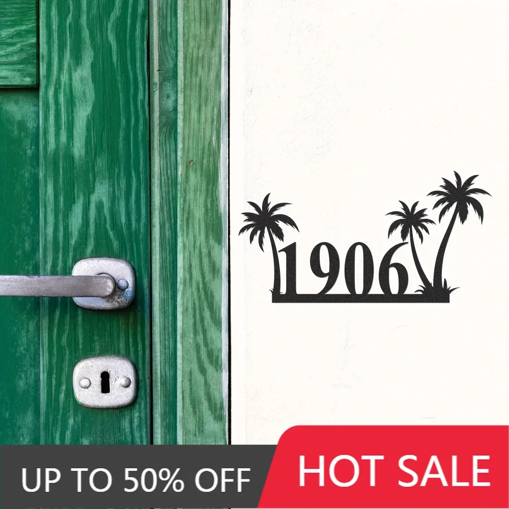 

Home Decor,Unique Handmade Metal Sign Wall Art '1906' with Palm Trees Personalized for Home Door Outdoor Living Room No Electric